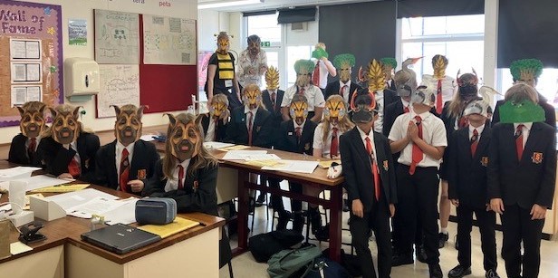 Sandringham school students wearing game masks 